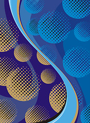 Image showing Abstract gold balls and blue waves background