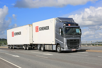 Image showing Steel Grey Volvo FH Cargo Truck on Urban Bridge