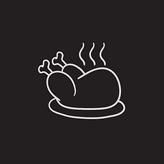 Image showing Baked whole chicken sketch icon.