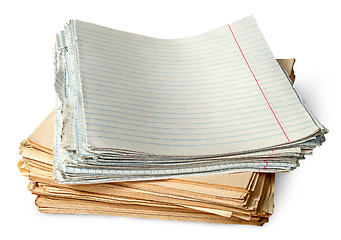 Image showing Stack of old yellowed sheets of school notebooks