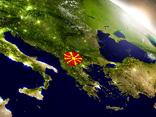 Image showing Macedonia with flag in rising sun