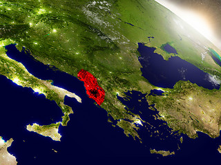 Image showing Albania with flag in rising sun