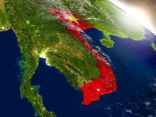 Image showing Vietnam with flag in rising sun