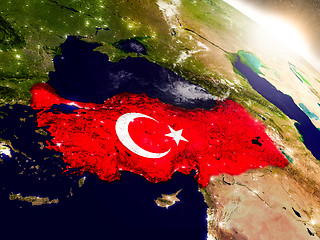 Image showing Turkey with flag in rising sun