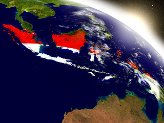 Image showing Indonesia with flag in rising sun