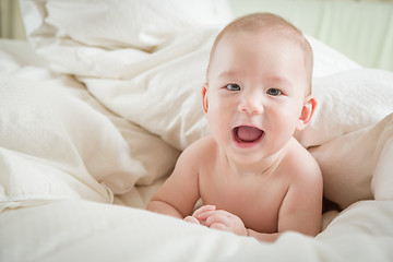 Image showing Mixed Race Baby Boy Having Fun on His Blanket