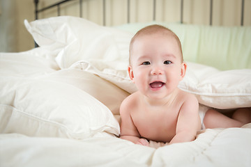 Image showing Mixed Race Baby Boy Having Fun on His Blanket