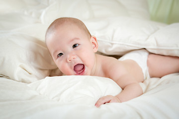 Image showing Mixed Race Baby Boy Having Fun on His Blanket