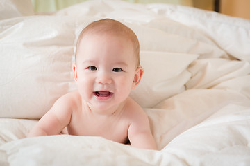 Image showing Mixed Race Baby Boy Having Fun on His Blanket