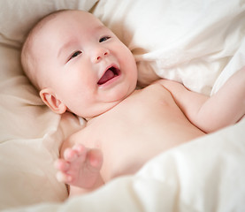 Image showing Mixed Race Baby Boy Having Fun on His Blanket