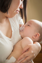 Image showing Mixed Race Chinese and Caucasian Baby Boy with His Mother