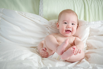 Image showing Mixed Race Baby Boy Having Fun on His Blanket