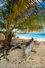 Image showing abadoned boat in sandy beach in Antsiranana bay Madagascar