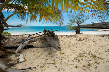 Image showing abadoned boat in sandy beach in Antsiranana bay Madagascar