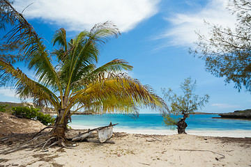 Image showing abadoned boat in sandy beach in Antsiranana bay Madagascar