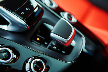 Image showing Detail of modern car interior, gear stick