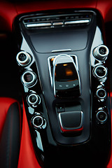 Image showing Detail of modern car interior, gear stick