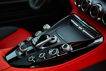 Image showing Detail of modern car interior, gear stick