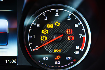 Image showing Modern car speedometer. Close up shot of the dashboard