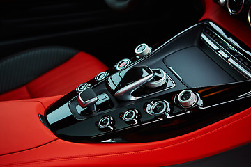 Image showing Detail of modern car interior, gear stick