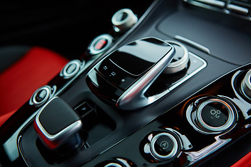 Image showing Detail of modern car interior, gear stick