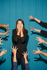 Image showing Portrait of young woman with shocked facial expression