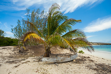 Image showing abadoned boat in sandy beach in Antsiranana bay Madagascar