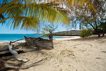 Image showing abadoned boat in sandy beach in Antsiranana bay Madagascar