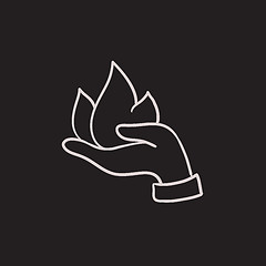 Image showing Hand holding fire  sketch icon.