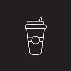 Image showing Disposable cup with drinking straw sketch icon.