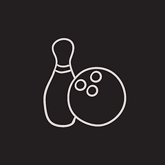 Image showing Bowling ball and skittle sketch icon.