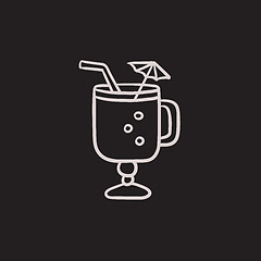 Image showing Glass with drinking straw, umbrella sketch icon.