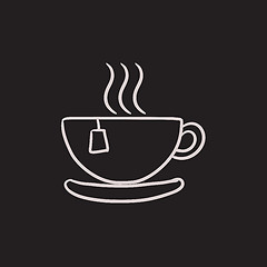 Image showing Hot tea in cup sketch icon.