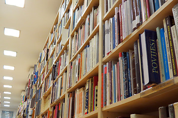 Image showing Bookshelf in library 