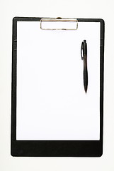 Image showing Black clipboard with a pen isolated