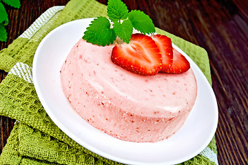 Image showing Panna cotta strawberry on board