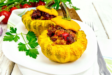 Image showing Squash yellow stuffed in white plate on board