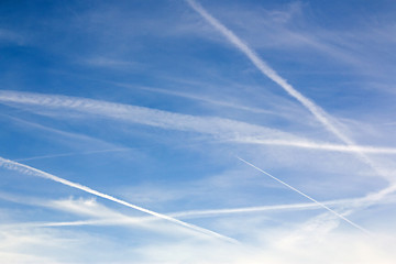 Image showing Blue Sky Contrail Clouds Background