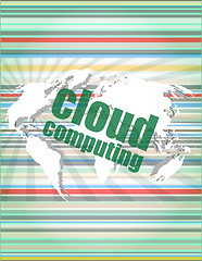 Image showing cloud computing word on touch screen, modern virtual technology background vector quotation marks with thin line speech bubble. concept of citation, info, testimonials, notice, textbox. flat style 