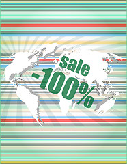 Image showing set of sale percentage words on business digital touch screen vector quotation marks with thin line speech bubble. concept of citation, info, testimonials, notice, textbox. flat style 