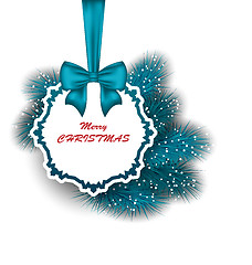 Image showing Xmas Gift Card with Ribbon and Fir Branches