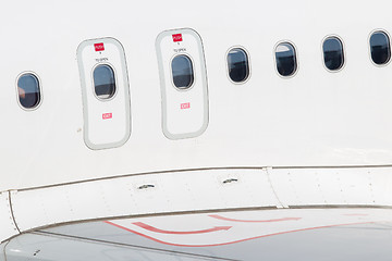 Image showing Eemergency exit door, airplane