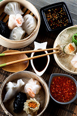 Image showing Dim Sum in Bamboo Bowls