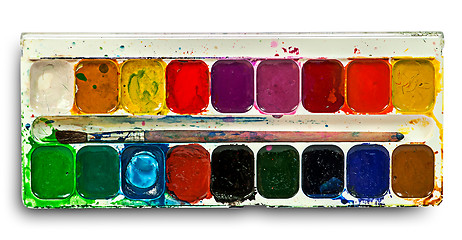 Image showing Watercolor paints set and brush