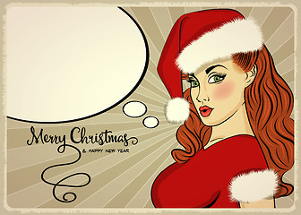 Image showing Customizable beautiful retro Christmas card with sexy pin up San