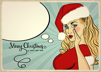 Image showing Customizable beautiful retro Christmas card with sexy pin up San