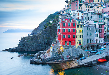 Image showing Riomaggiore in Cinque Terre, Italy - Summer 2016 - Sunset Hour