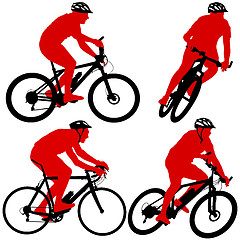 Image showing Set silhouette of a cyclist male and female.  illustratio