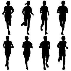 Image showing Set of silhouettes. Runners on sprint, men. illustration.