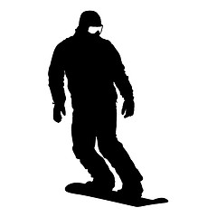 Image showing Black silhouettes  snowboarders on white background. 